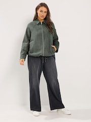 Yours Curve Green Suedette Bomber Jacket - Image 3 of 7
