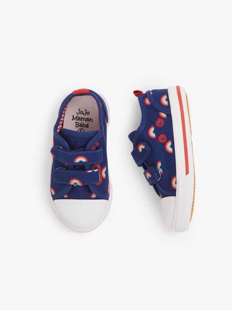 JoJo Maman Bébé Navy Kids' Rainbow Canvas Pumps - Image 3 of 4