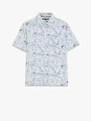 French Connection Grey Cotton Stretch Floral Print Chest Pocket Button Short Sleeve Shirt - Image 3 of 6