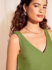 Friends Like These Green Shirred Strap V Neck Linen Swing Vest - Image 2 of 4