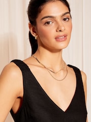 Friends Like These Black Shirred Strap V Neck Linen Swing Vest - Image 2 of 4
