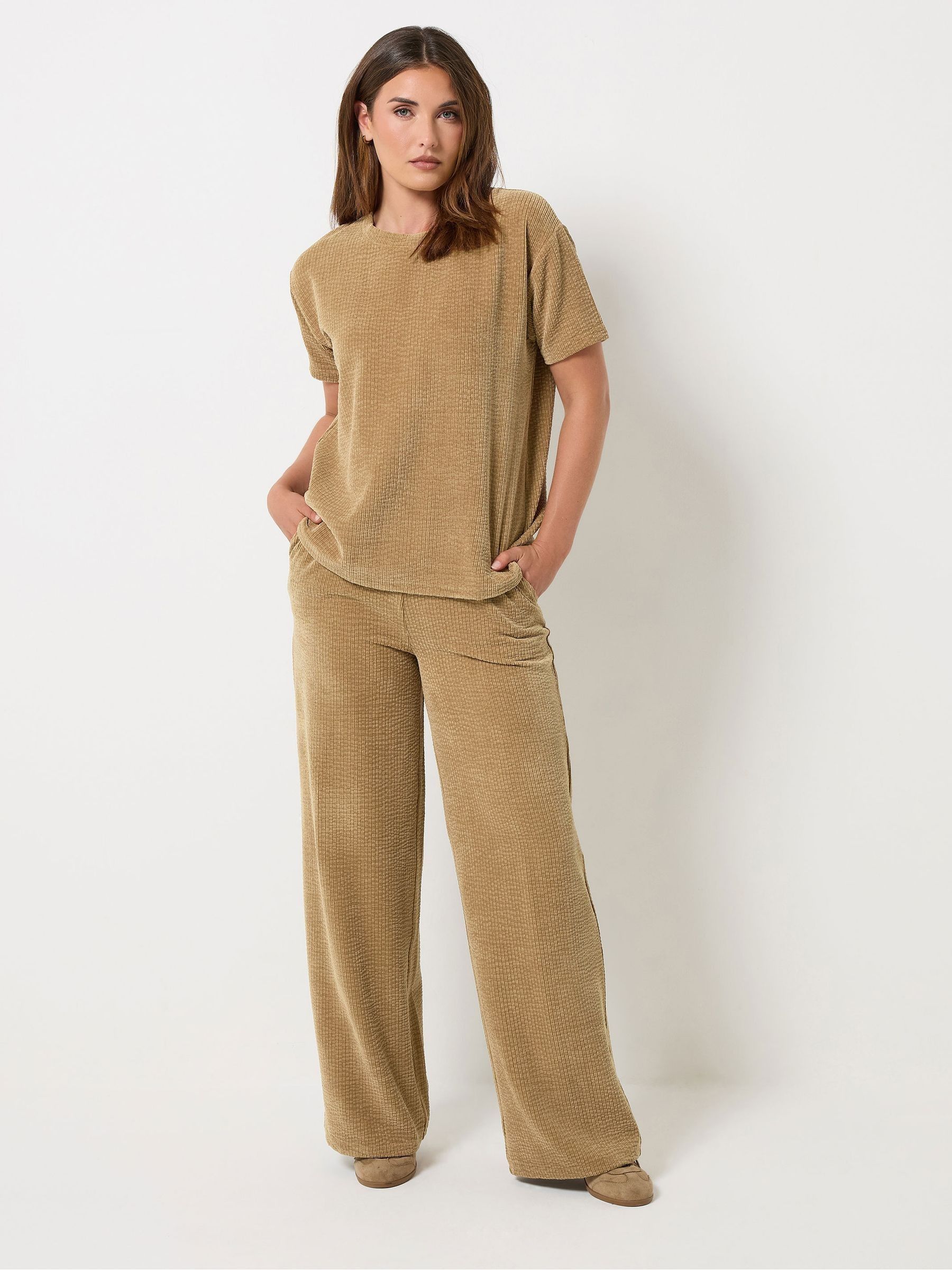 Lts Women's Brown Tall Stone Cord Wide Leg Trousers Size Extra Long 24 - Image 2