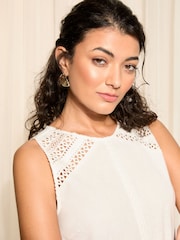Friends Like These White Crochet Insert Cotton Linen Blend Shell Vest Top - Image 2 of 4