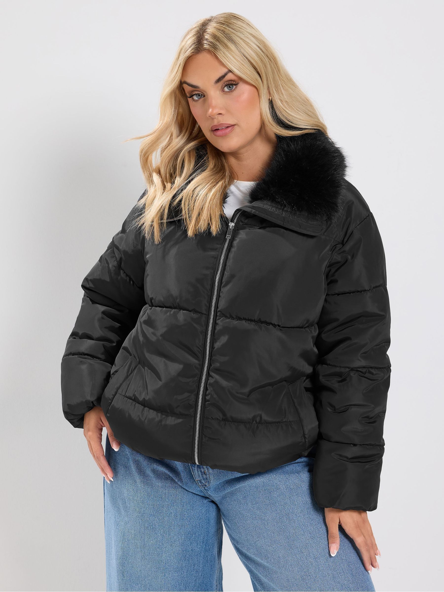 Yours Women's Black Funnel Neck Padded Coat In | : Size 34-36 - Image 1