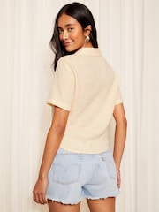 Friends Like These Cream Short Sleeve Muslin Crinkle Cotton Tie Front Shirt - Image 3 of 3