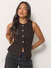 PixieGirl Petite Brown Cord Button Front Top - Image 1 of 6