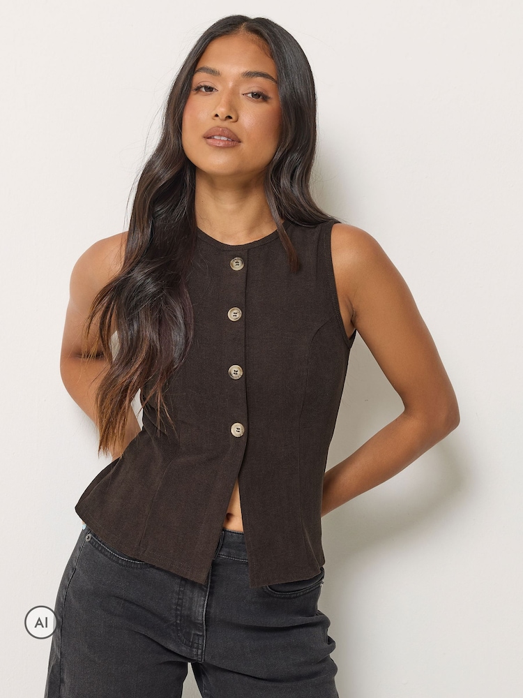 PixieGirl Petite Brown Cord Button Front Top - Image 1 of 6