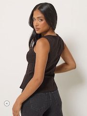 PixieGirl Petite Brown Cord Button Front Top - Image 3 of 6