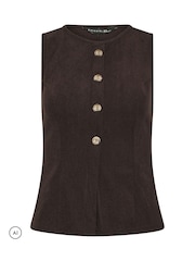 PixieGirl Petite Brown Cord Button Front Top - Image 5 of 6