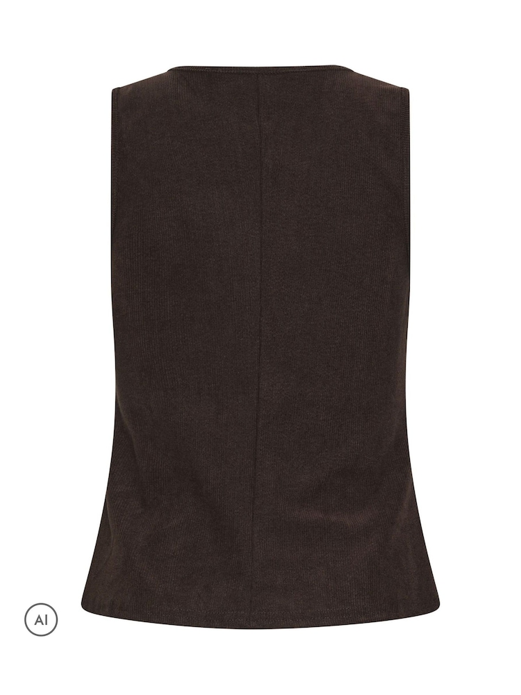 PixieGirl Petite Brown Cord Button Front Top - Image 6 of 6