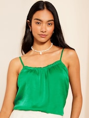 Friends Like These Green Satin Strappy Ruffle Edge Cami Vest - Image 2 of 4