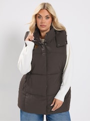 Yours Curve Brown Short Padded Gilet - Image 1 of 6