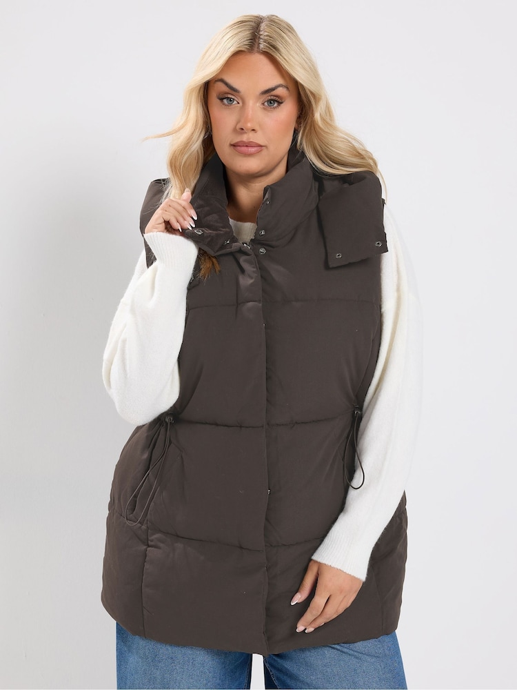 Yours Curve Brown Short Padded Gilet - Image 1 of 6