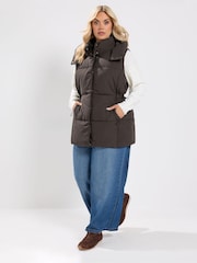 Yours Curve Brown Short Padded Gilet - Image 2 of 6