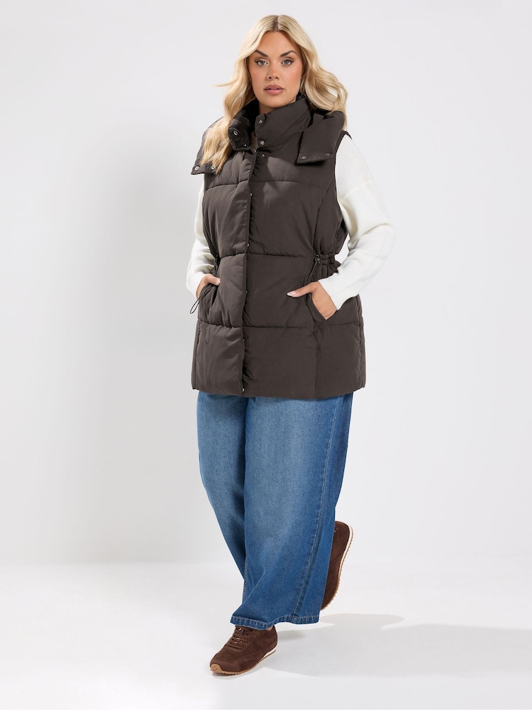 Yours Curve Brown Short Padded Gilet - Image 2 of 6