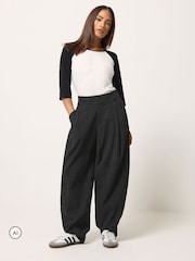 PixieGirl Petite Black Cord Barrel Leg Trousers - Image 1 of 6