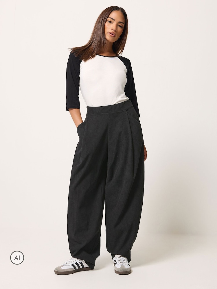 PixieGirl Petite Black Cord Barrel Leg Trousers - Image 1 of 6 PixieGirl Petite Black Cord Barrel Leg Trousers - Image 1 of 6
