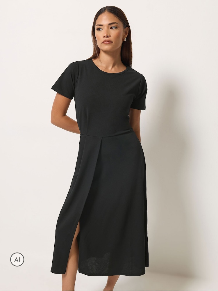 PixieGirl Petite Black Pleat Detail Midi Dress - Image 1 of 6 PixieGirl Petite Black Pleat Detail Midi Dress - Image 1 of 6