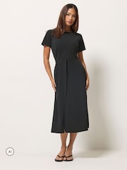 PixieGirl Petite Black Pleat Detail Midi Dress - Image 2 of 6