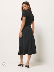 PixieGirl Petite Black Pleat Detail Midi Dress - Image 3 of 6