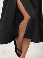 PixieGirl Petite Black Pleat Detail Midi Dress - Image 4 of 6
