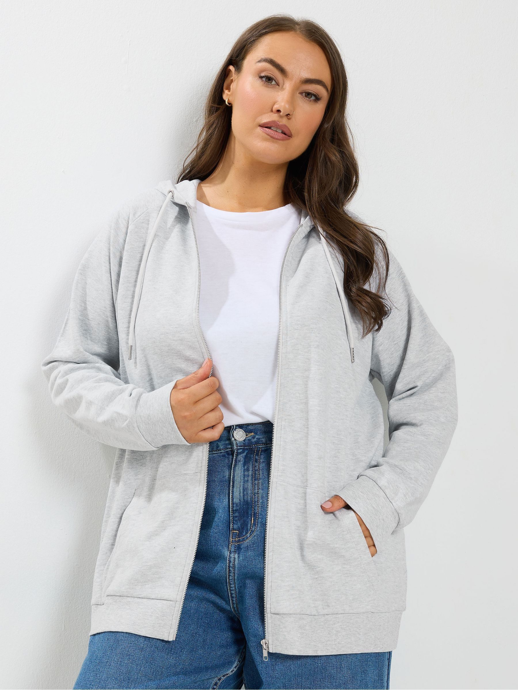Yours Women's Light Grey Zip Through Raglan Hoodie In | Size: 30/32 - Image 2