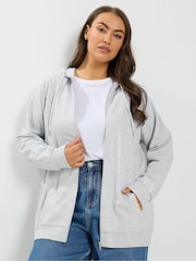 Yours Curve Grey Zip Through Raglan Hoodie - Image 1 of 7