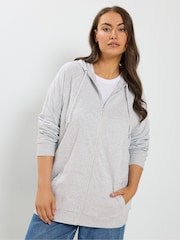 Yours Curve Grey Zip Through Raglan Hoodie - Image 2 of 7