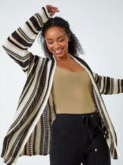 Roman Black Stripe Longline Knit Cardigan - Image 1 of 5