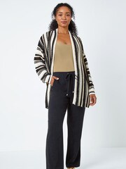 Roman Black Stripe Longline Knit Cardigan - Image 2 of 5
