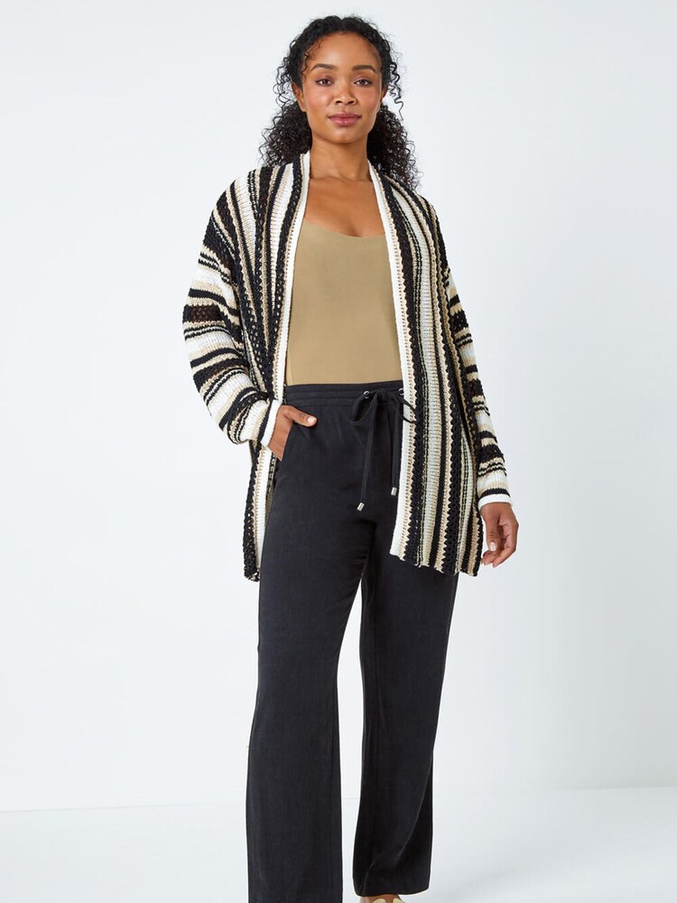 Roman Black Stripe Longline Knit Cardigan - Image 2 of 5