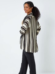 Roman Black Stripe Longline Knit Cardigan - Image 3 of 5