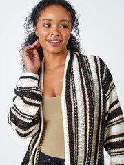 Roman Black Stripe Longline Knit Cardigan - Image 4 of 5