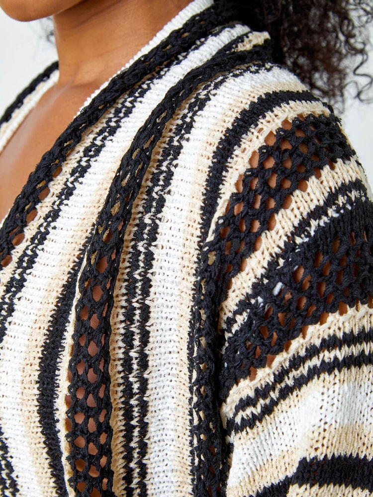 Roman Black Stripe Longline Knit Cardigan - Image 5 of 5