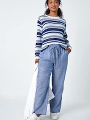 Roman Blue Stripe Print Stretch Knit Jumper - Image 4 of 5