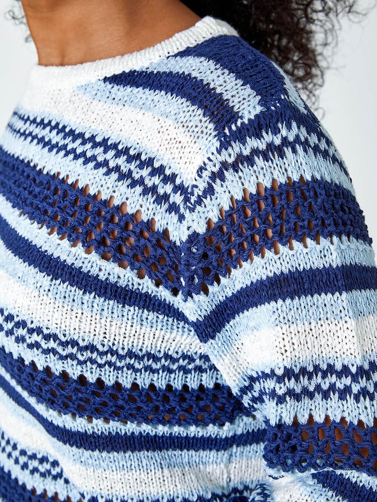 Roman Blue Stripe Print Stretch Knit Jumper - Image 5 of 5