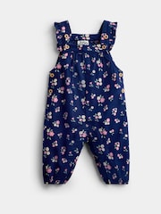 JoJo Maman Bébé Navy Blue Floral Cord Dungarees & Body Set - Image 4 of 6