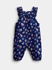 JoJo Maman Bébé Navy Blue Floral Cord Dungarees & Body Set - Image 5 of 6