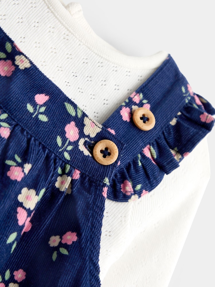 JoJo Maman Bébé Navy Blue Floral Cord Dungarees & Body Set - Image 6 of 6 JoJo Maman Bébé Navy Blue Floral Cord Dungarees & Body Set - Image 6 of 6