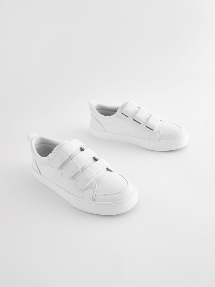 White Wide Fit (G) 3 Strap Touch Fastening Trainers - Image 1 of 6