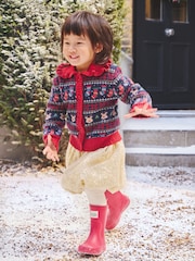 JoJo Maman Bébé Burgundy Reindeer Christmas Fairisle Collared Cardigan - Image 2 of 6