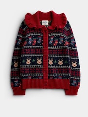JoJo Maman Bébé Burgundy Reindeer Christmas Fairisle Collared Cardigan - Image 3 of 6