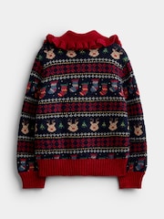 JoJo Maman Bébé Burgundy Reindeer Christmas Fairisle Collared Cardigan - Image 4 of 6