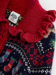 JoJo Maman Bébé Burgundy Reindeer Christmas Fairisle Collared Cardigan - Image 5 of 6