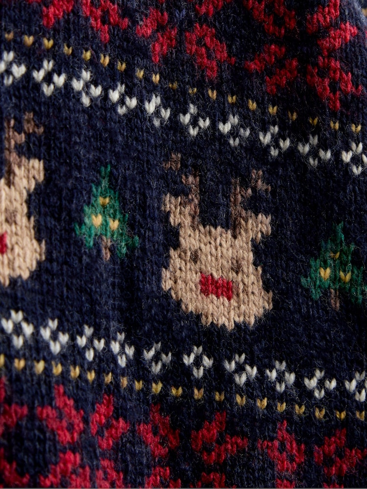 JoJo Maman Bébé Burgundy Reindeer Christmas Fairisle Collared Cardigan - Image 6 of 6 JoJo Maman Bébé Burgundy Reindeer Christmas Fairisle Collared Cardigan - Image 6 of 6