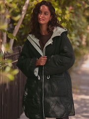 Black Reversible Shower Resistant Hooded Quilted Coat - Image 2 of 9