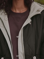 Black Reversible Shower Resistant Hooded Quilted Coat - Image 5 of 9