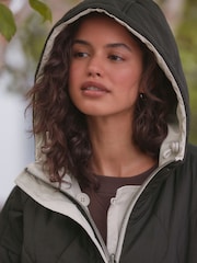 Black Reversible Shower Resistant Hooded Quilted Coat - Image 6 of 9