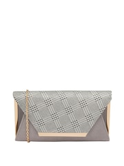 Lotus Silver Gold Clutch Bag with Chain - Image 1 of 4