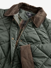 Khaki Green Quilted Corduroy Collar Shower Resistant Jacket - Image 3 of 4